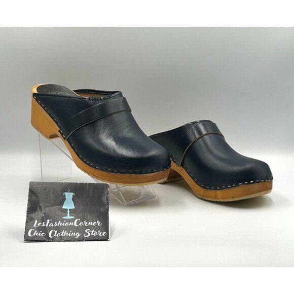 Ugglebo Toffeln Women's Blue Leather Clogs Wooden Sole Slip-On Sz 11.5 (42) 3017 - Picture 11 of 16